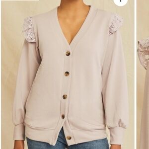 AMOUR VERT Lilac Selma Luxe Fleece Lace Top Size Large